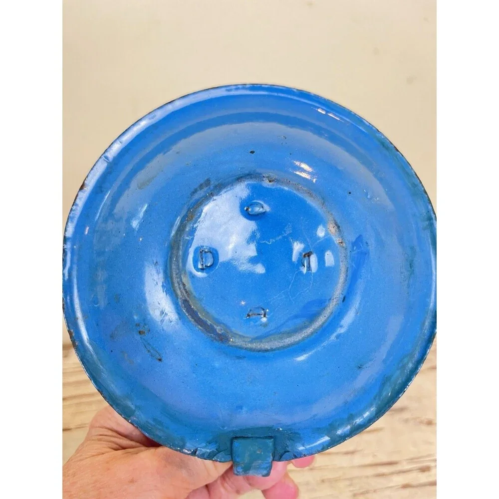 Vintage Enamelware French Farmhouse Candleholder Robin’s Egg Blue + Finger Loop
